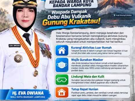 Walikota Hj. Eva Dwiana Himbau Warga Bandar Lampung Tetap Waspada Akan Debu Vulkanik Gunung Anak Krakatau
